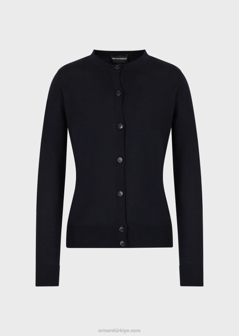 kadınlar Armani saf bakire yün hırka lacivert T8HD224