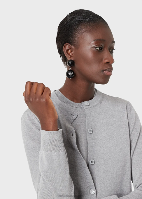 kadınlar Armani saf bakire yün hırka melanj grisi T8HD223