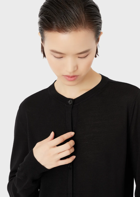 kadınlar Armani saf bakire yün hırka siyah T8HD221