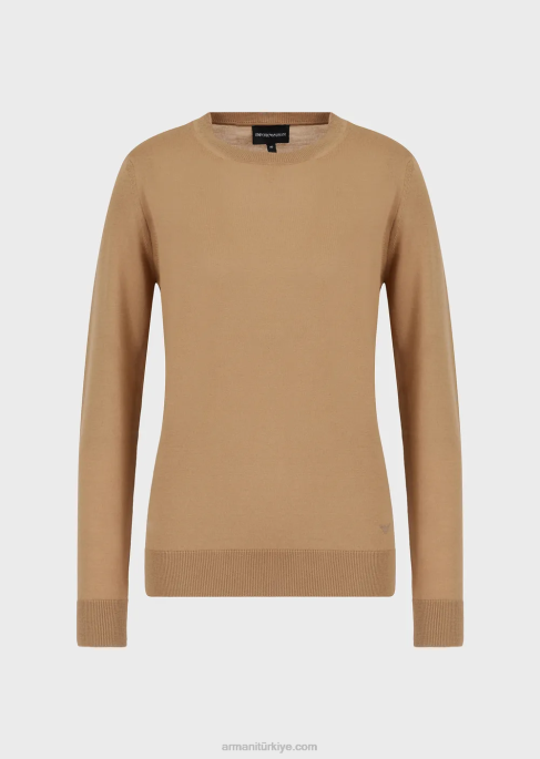 kadınlar Armani saf işlenmemiş yünden bisiklet yakalı kazak deve T8HD220