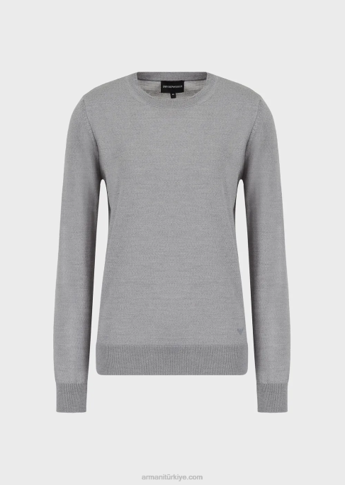 kadınlar Armani saf işlenmemiş yünden bisiklet yakalı kazak melanj grisi T8HD218
