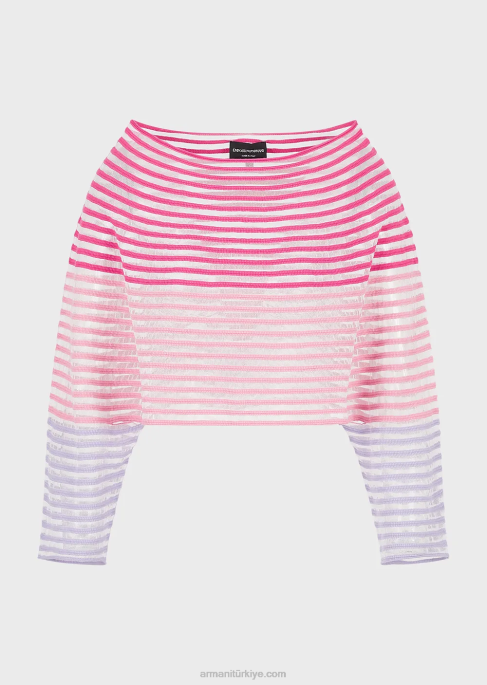 kadınlar Armani yarı şeffaf çizgili jakar tasarımlı kısa kazak çok renkli T8HD212