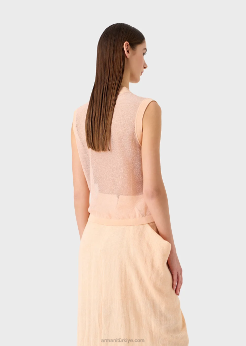 kadınlar Armani yarı transparan viskon triko topT8HD215
