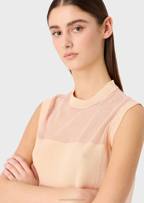 kadınlar Armani yarı transparan viskon triko topT8HD215